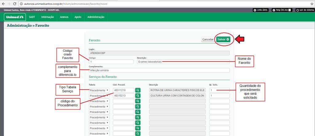 Criando um código Favoritos: Informação