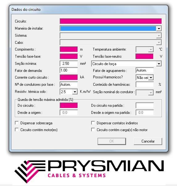 a utilizar produtos da Prysmian por ser desenvolvido por uma fabricante de cabos. A tela de dimensionamentos do aplicativo pode ser vista na Figura 4.42.