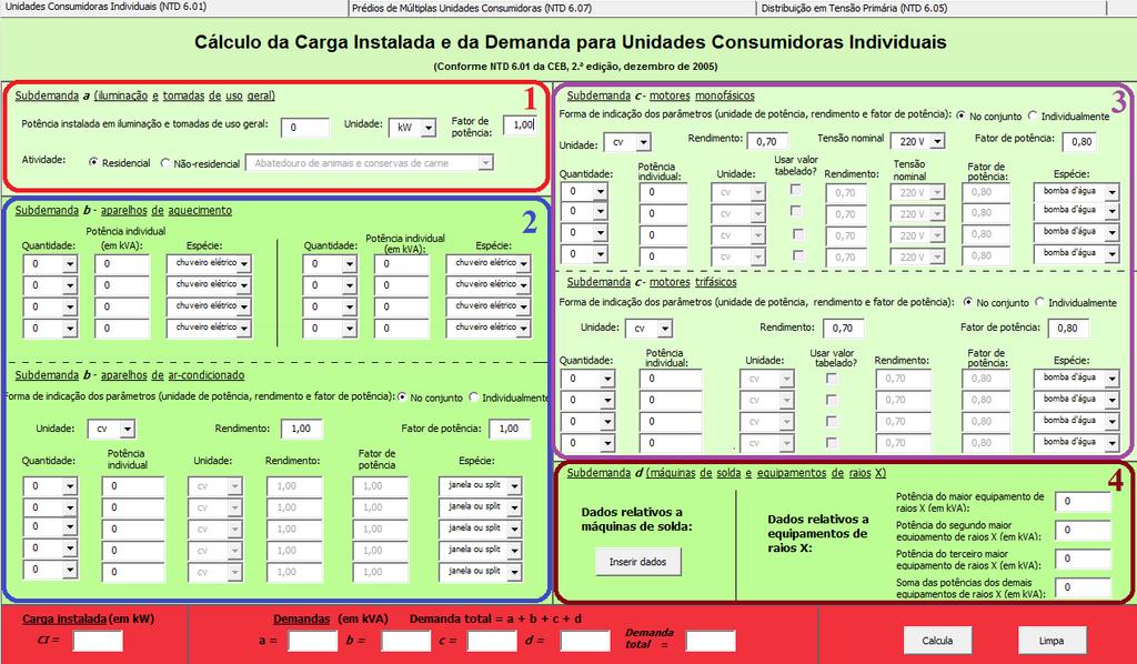 Figura 4.4 - Aba para o cálculo de demanda para Unidades Consumidoras Individuais.