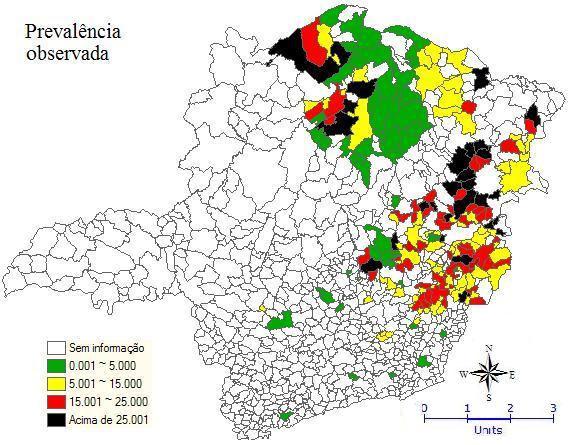 Figura 1 - Prevalência da esquistossomose em 197 municípios de Minas Gerais. 3.