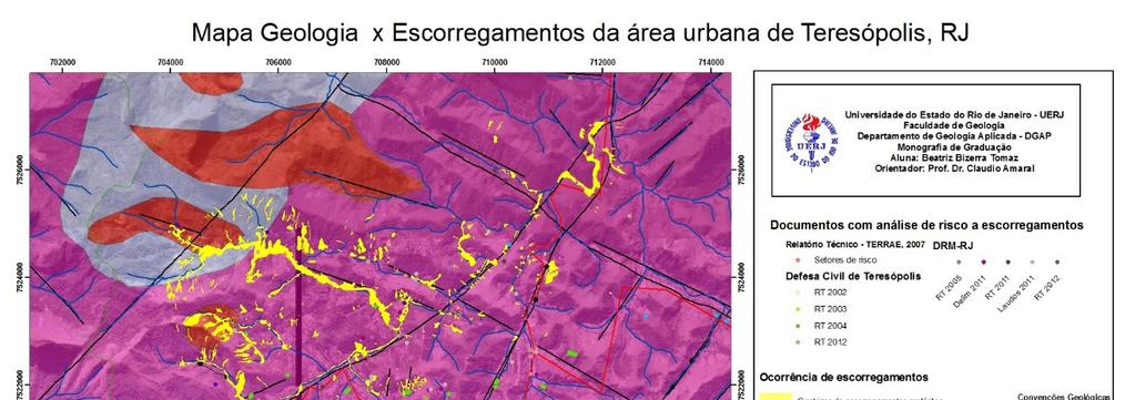 A escala 1: 50.000, segundo Cerri et al. (1996), é apropriada para correlacionar as informações relacionados aos escorregamentos com as características gerais do meio físico de uma região.