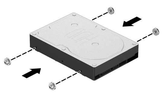 Instale quatro parafusos de montagem nas laterais da unidade de 3,5 polegadas ou suporte do adaptador de unidade de 2,5 polegadas (dois em cada lado).