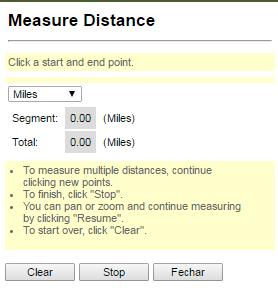 Ferramenta de medição de distâncias Durante a utilização contínua a ferramenta soma as medidas dos diversos segmentos de reta definidos pelo usuário.