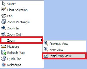Ferramenta Initial Map View Acessível a partir do menu de contexto, através do menu Zoom, a ferramenta Initial