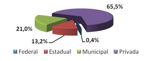 45 Gráfico 10: Matrículas de Educação Especial na modalidade especial por Dependência Administrativa Brasil 2010 Fonte: MEC/INEP, 2010 Já a educação de jovens e adultos (EJA) apresentou queda de 5,0%