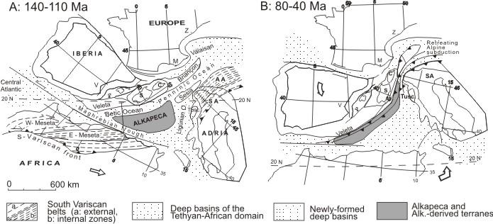 Para além destes três domínios crustais que compõem a Cadeia Bética, destaca-se ainda a presença de bacias neogénicas relacionadas com a evolução deste orógeno desde o Miocénico médio.