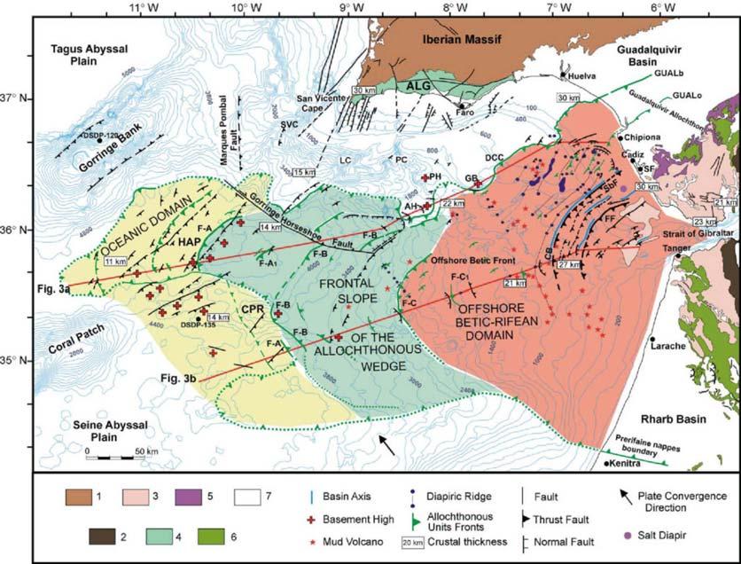 Figura II.25 Mapa estrutural do Golfo de Cádis. (Extraída de Medialdea et al., 2004). Gutscher et al.