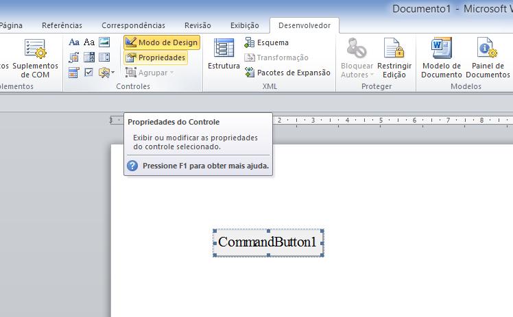 Por padrão o Botão de Comando possui sua Propriedade Caption como CommandButton1 e caso seja inserido um novo botão ele será CommandButton2 e assim sucessivamente.