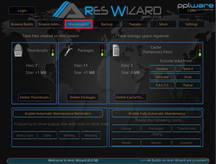 Passo 5 - Através da opção Maintenance, tem à disposição uma série de opções que lhe permite eliminar Thumbnails