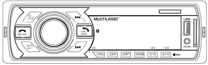 Funções do Painel 01 Imagem meramente ilustrativa 01 EQ / LOUD 02 Ligar/desligar, MOD 03 Mudo, Relógio 04 VOLUME 05 NEXT/avançar pasta 06 AMS/ BAND 07