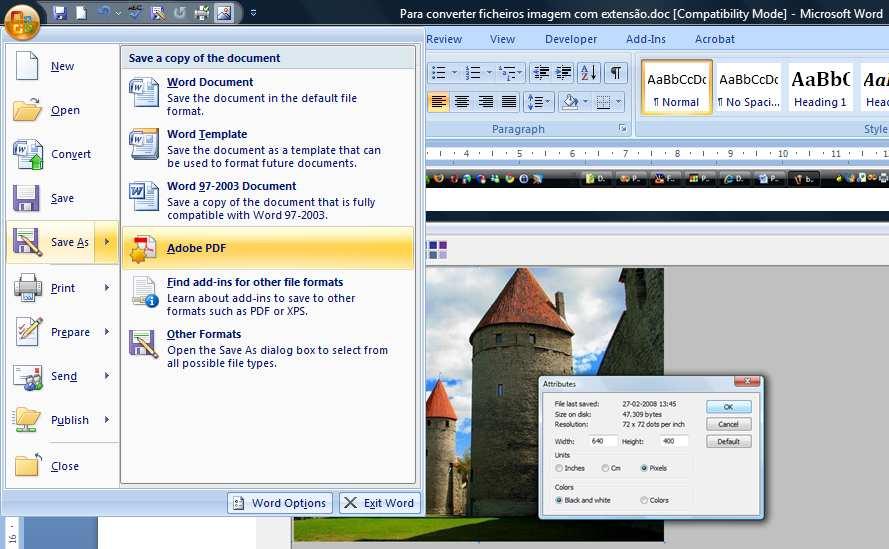 Figura 7 Colar especial Figura 8 Guardar como Adobe PDF Se pretende converter um