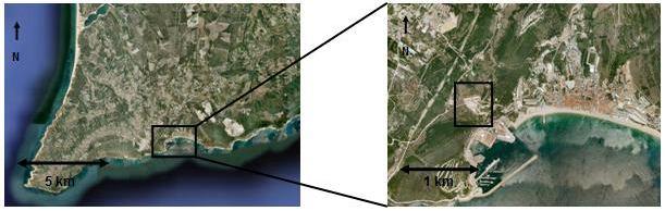 Figura 4.1 - Pormenor do local de recolha de amostras em Sesimbra (Google Earth, 2010).