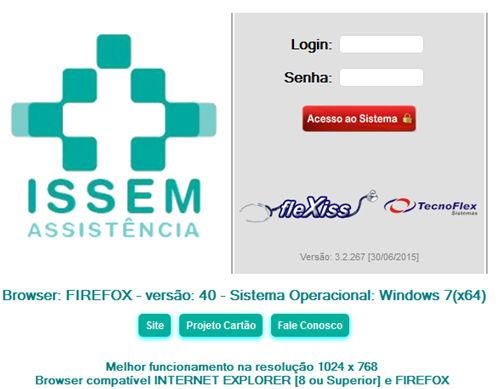 5. PÁGINA DE ACESSO Para acessar o sistema, é necessário que o usuário informe o endereço: http://cartao.issem.com.br no navegador Internet Explorer 8.1 ou superior.
