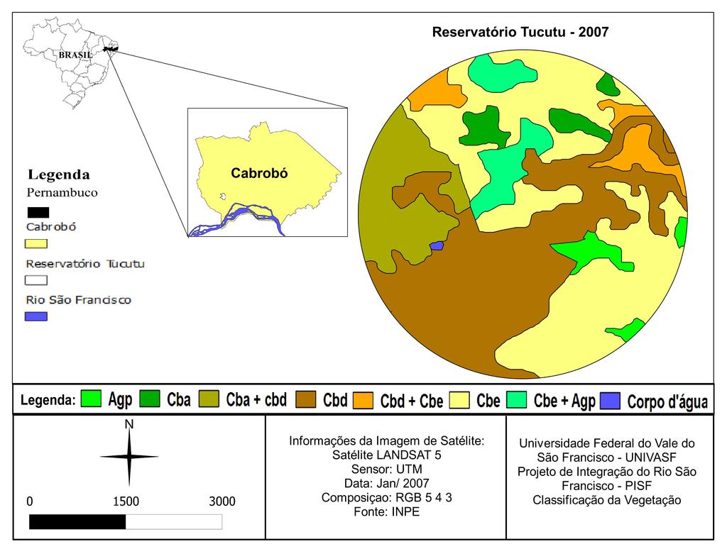 38 Figura 15: Mapa de classificação da vegetação das áreas adjacentes ao Reservatório Tucutu, antes do início das atividades do PISF, ano 2007.