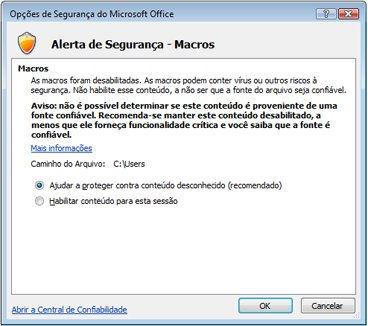 Página 3 de 5 Alterar configurações de macro na Central de Confiabilidade As configurações de macro estão localizadas na Central de Confiabilidade.