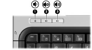 Ajustar o volume Para ajustar o volume, utilize os seguintes controlos: Botões de volume do computador: Para diminuir o volume, prima o botão de diminuir o volume (1).