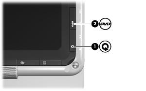 Utilizar os botões de multimédia As funções do botão multimédia (1) e do botão DVD (2) variam entre modelos e software instalado. Com estes botões, pode ver filmes, ouvir música e ver fotografias.
