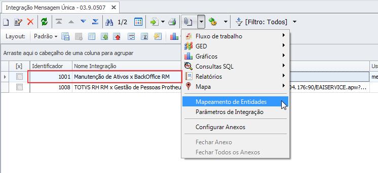 Passo 3: Selecionar a integração e acessar o anexo Mapeamento de Entidades