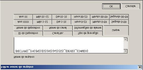 Editar nome do arquivo Selecione, clicando nos botões, a ordem e as informações necessárias para o nome do arquivo. Limpar: limpa a configuração atual para criar uma nova.