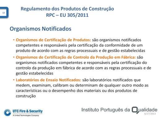 No referente aos organismos notificados envolvidos na avaliação e verificação da regularidade do desempenho dos produtos de construção, estes podem ser: Organismos de Certificação de Produtos: são