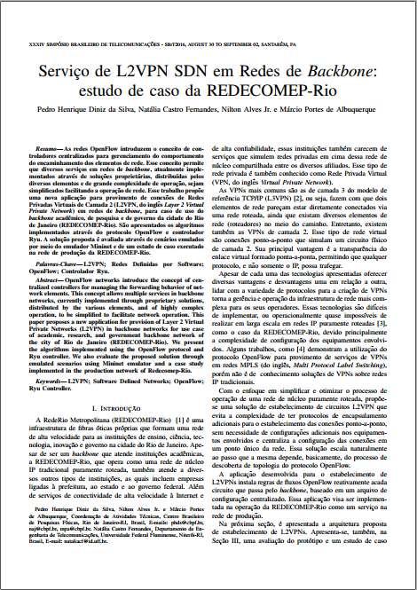 ; et.al. Serviço de L2VPN SDN em Redes de Backbone: estudo de caso da REDECOMEP-Rio.