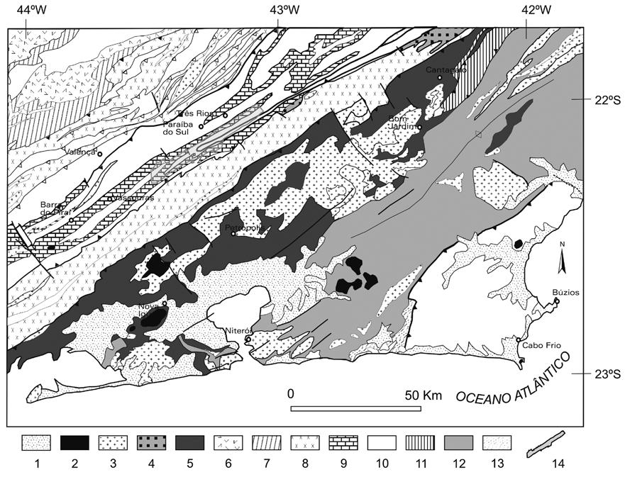 O Complexo Juiz de Fora na região de Três Rios (RJ): litogeoquímica, geocronologia U-Pb (LA-ICPMS) e geoquímica isotópica de Nd e Sr Figura 1 - Mapa Geológico simplificado do Orógeno Ribeira,