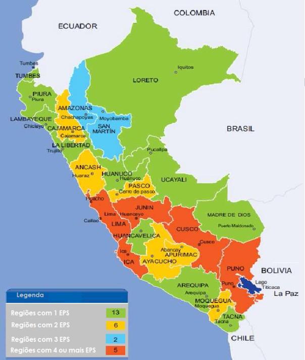 A figura seguinte apresenta a distribuição das EPS pelo território peruano.