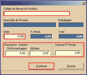 2.5 Insira o código de barras do produto no campo Código de Barras do Produto; 2.6 Informa a quantidade do produto no campo Qtde; 2.