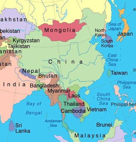 Sudeste Asiático (Extremo Oriente) Essa região quente e úmida, isolada do resto da Ásia pelas montanhas do Himalaia e regada por rios inconstantes, devido ao clima de monções, permitiu o