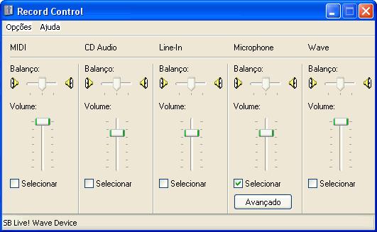 Gravação de som no PC / Windows Mixer: