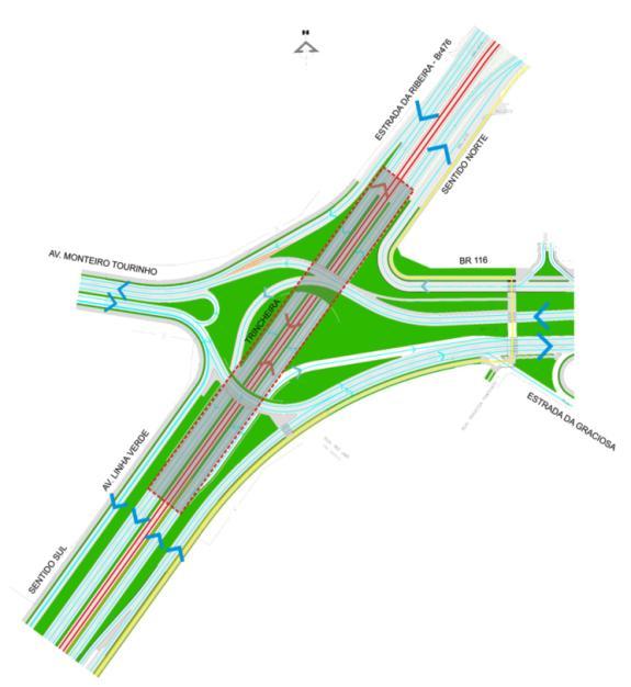 Figura 32 Transposição em desnível no entroncamento da Av.