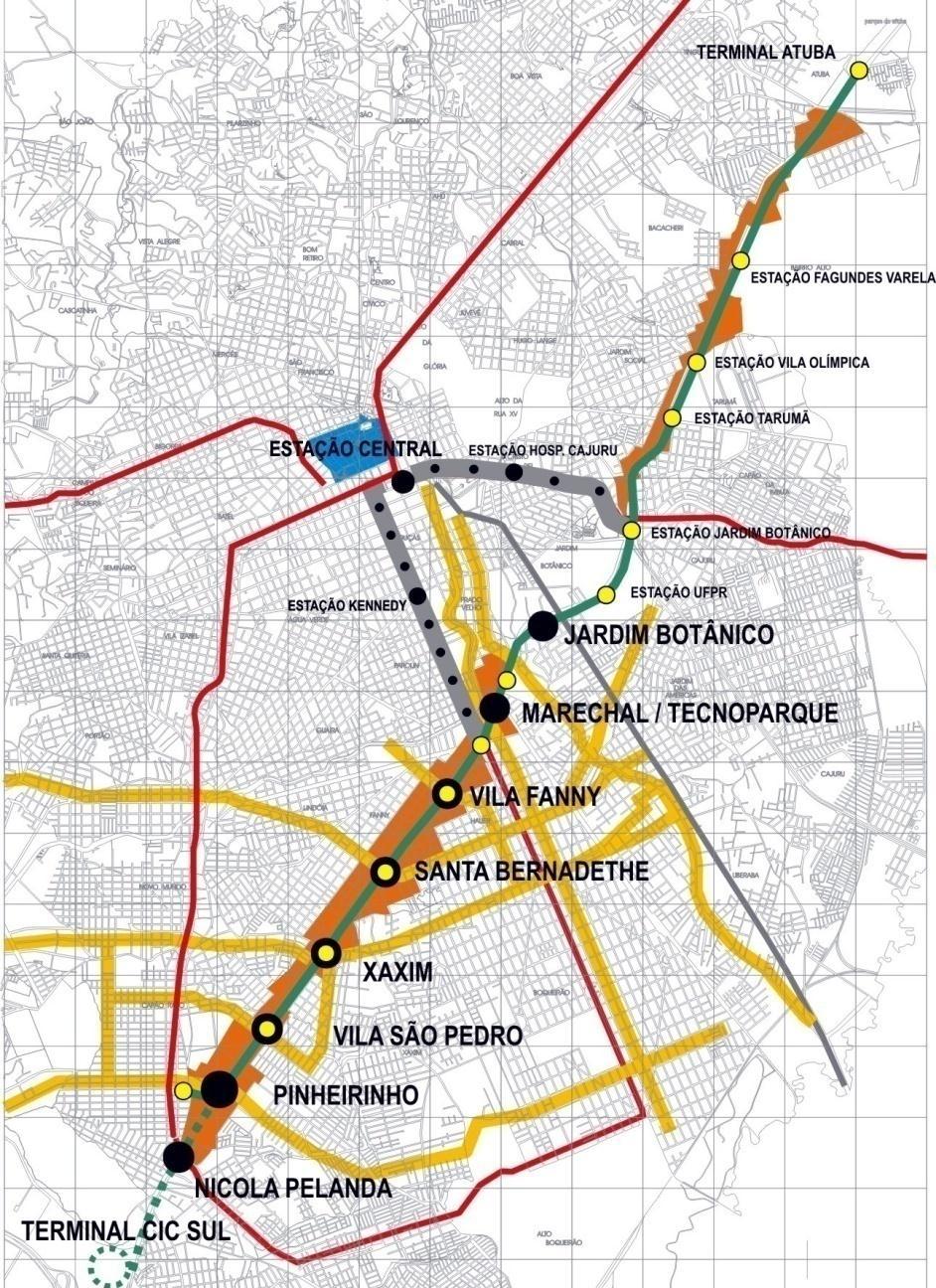 CONCEITO Integração Urbana Maior permeabilidade: novas conexões de integração (binários) Desafogamento dos Eixos N-S: divide e seleciona a demanda Linha Verde: estações a cada Km = maior deslocamento