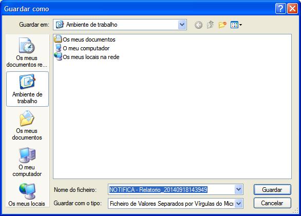 O folha de calculo disponibilizada pelo NOTIFICA contem tantas colunas quantas as opções selecionadas aquando do