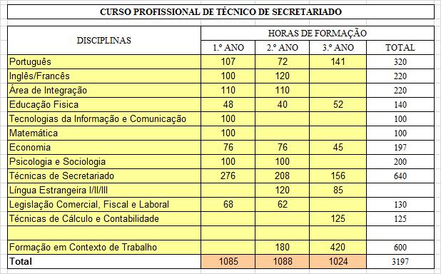 Curso Profissional de Técnico de Secretariado Este curso profissional vem sendo regularmente oferecido pela Escola. É lecionado por docentes devidamente qualificados e experientes.