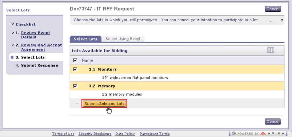 O console de RFP será acessado para que