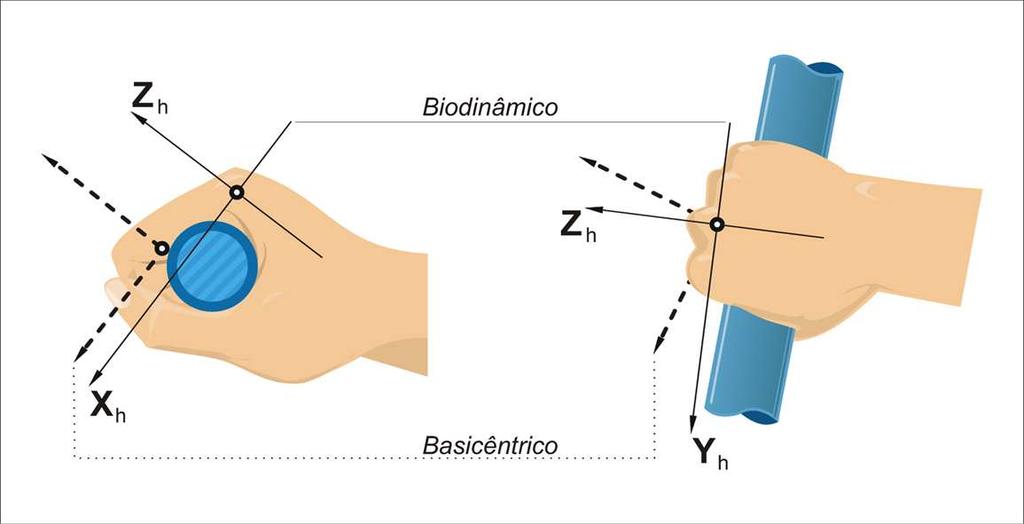 Figura 1 Eixos de orientação para instalação do acelerômetro triaxial (Fonte: ISO, 5349 adaptado).