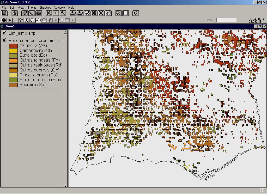 Mapa dos povoamentos florestais por espécie dominante Data da recolha/produção dos dados Fotografia Aérea 1995 - fotopontos 3ª Revisão do IFN Carta