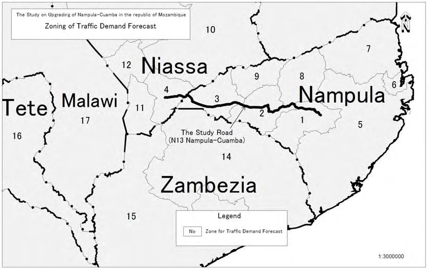 Estudo sobre o Melhoramento da Estrada Nampula-Cuamba Na República de Moçambique Novembro de 2007 Figura 4.2.11 Zoneamento da Previsão da Demanda do Tráfico 2) Pesquisa sobre Origem e Destino Tabela 4.