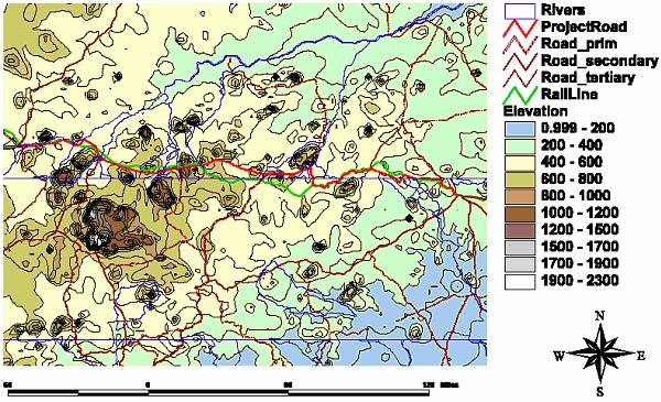 Essas montanhas rochosas estão localizadas nas proximidades do local de projecto e dão uma paisagem estética. Muitas das elevações no local de projecto são abaixo de 400 a 600 m. Figura 5.2.