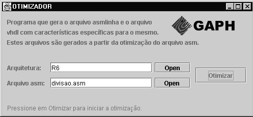 Figura 4 Interface gráfica da ferramenta de otimização do programa assembly e geração do ASIP.