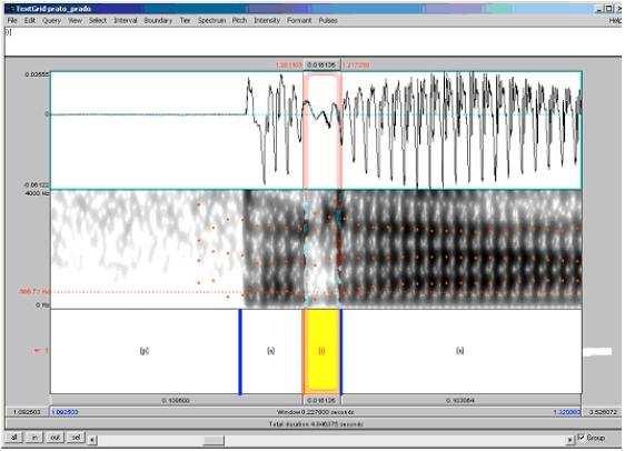 Figura 6. Forma de onda e espectrograma da sílaba [p a] da palavra [ p at ]. A fim de verificar a qualidade desta vogal que se insere entre as consoantes, na Fig.