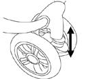 2) Para montar o conjunto de rodas dianteiras Faça a inserção do tubo na abertura da roda e ouça um clique para fixar.