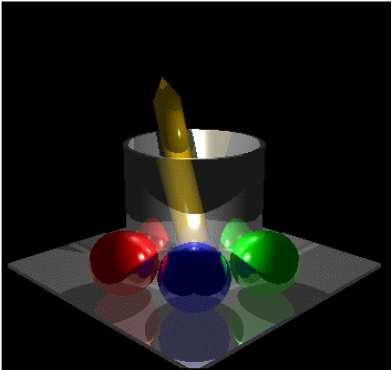 O algoritmo completo de Ray Tracing é formado por diversas chamadas recursivas. Tal recursão é necessária para produzir os efeitos de reflexão, sombra e transparência.