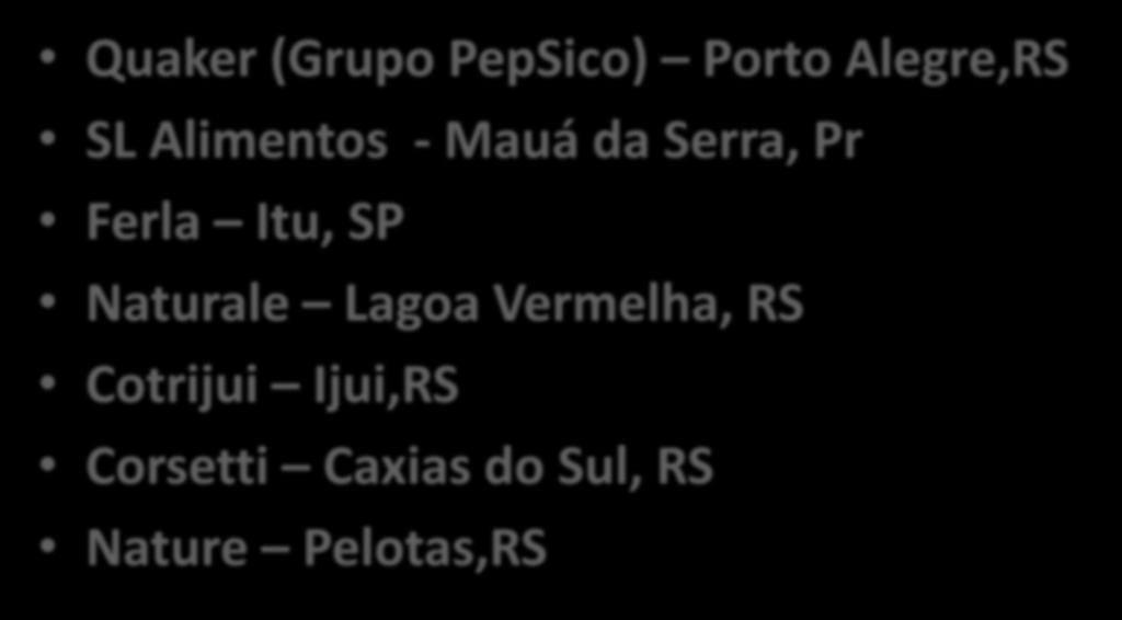 Industrias Quaker (Grupo PepSico) Porto Alegre,RS SL Alimentos - Mauá da Serra, Pr Ferla