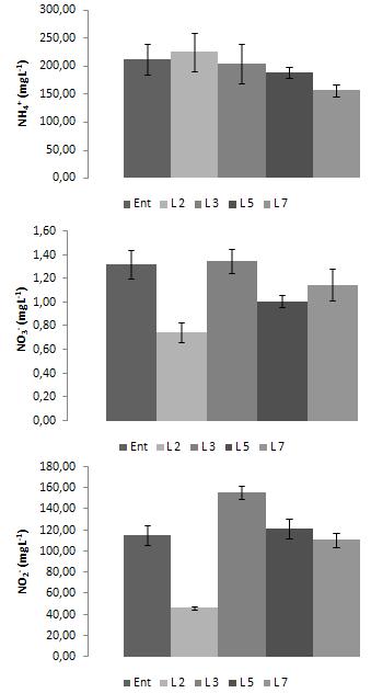 Compostos Azotados Amónia (156±11 mgl -1 ) Não existe diferenças significativas Nitratos (1,15±0,14 mgl -1 )