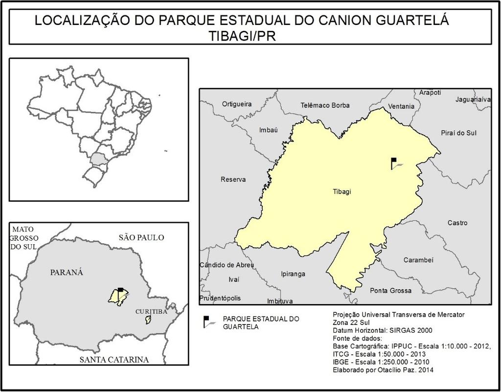 - Parque Estadual do Guartelá (figura 1): Localiza-se no município de Tibagi - PR, Região dos Campos Gerais paranaense.
