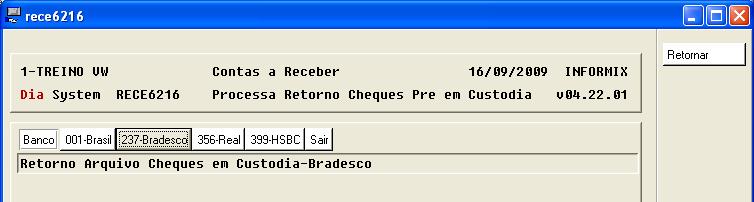 Contas a Receber Capitulo 14 Depósito de cheques em custódia Depois que enviamos o cheque para Custódia através do programa RECE6215, podemos retornar o cheque ou informar depósito, para