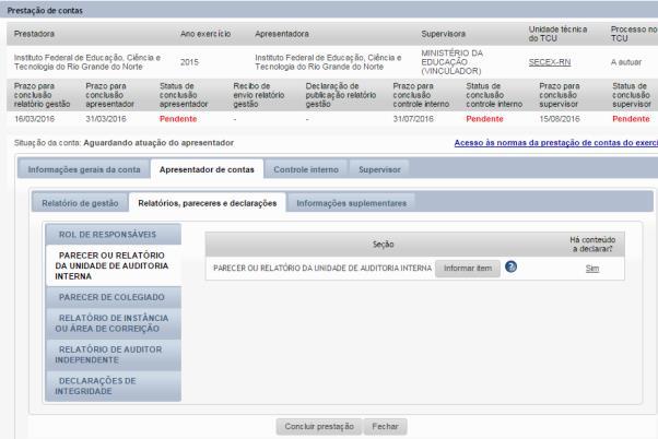 Quanto à demonstação das infomações elevantes sobe a unidade de auditoia intena e sua atuação impota considea os seguintes pontos: a) indicação do estatuto ou nomas que egulam a atuação da auditoia