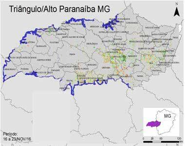 Gráfico 45 - Evolução temporal do desenvolvimento das lavouras - Norte Pioneiro/PR Fonte: Projeto Glam. 8.2.5. Minas Gerais Figura 10 Mapas de anomalia do IV das lavouras de grãos em relação ao ano passado Fonte: Projeto Glam.