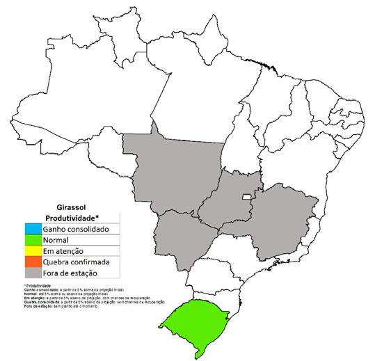 Figura 42 Mapa da estimativa de produtividade: Girassol (safra 2016/17) Novembro/2016 Fonte: Conab Tabela 28 Comparativo de área, produtividade e produção Girassol ÁREA (Em mil ha) PRODUTIVIDADE (Em